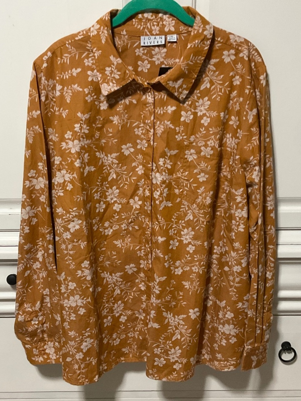 Joan Rivers floral NWT cotton chambrey XL button up long sleeve shirt